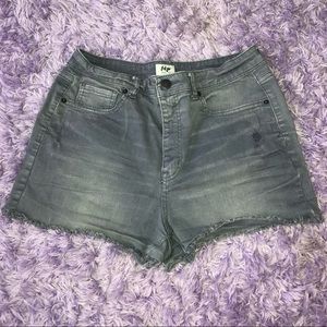 Distressed gray jean shorts